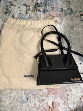 Jacquemus Le Grand Chiquito Black Leather Top-Handle Satchel with Gold Logo